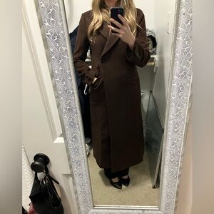 NWOT Quince Women Wool Cashmere Tailored Long Coat Dark Chocolate M